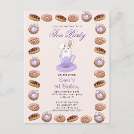 Geburtstags-Tee-Party einladen Bunny und Donuts Postkarte