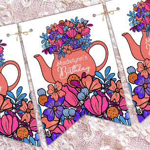 Geburtstags-Teeparty für Mädchen Floral Wimpelkette