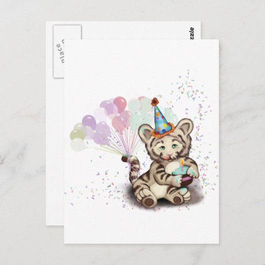 Geburtstags-Tiger Postkarte (Vorne/Hinten)