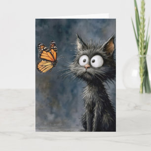 Geburtstags-Unordentliche-Katze mit Schmetterling Karte