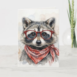 Geburtstags-Waschbär mit roter Brille Karte