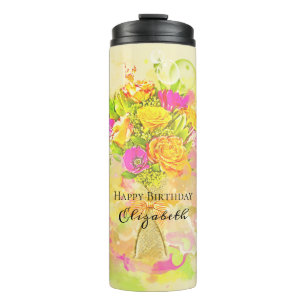 Geburtstags-Wasserfarben-Blumenstrauß Thermosbecher