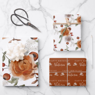 Geburtstags-Wasserfarben-Blumenverpackungspapiere Geschenkpapier Set