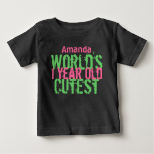 Geburtstags-Welt Niedlichen ein Jahr alt Rosa Grün Baby T-shirt