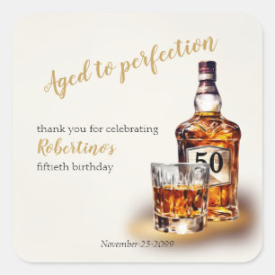 Geburtstags-Whiskey für Männer zum 50. Geburtstag, Quadratischer Aufkleber