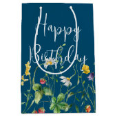 Geburtstags-Wildblumen auf blau Mittlere Geschenktüte (Vorderseite)