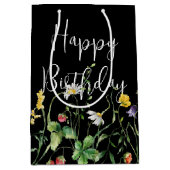 Geburtstags-Wildblumen auf schwarz Mittlere Geschenktüte (Vorderseite)