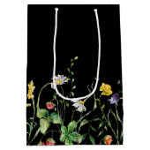 Geburtstags-Wildblumen auf schwarz Mittlere Geschenktüte (Rückseite)