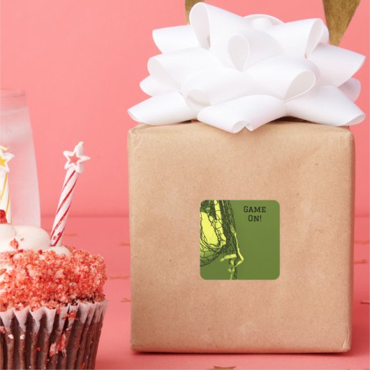 Geburtstags-Yellow Net & Volleyball Quadratischer Aufkleber (Party)