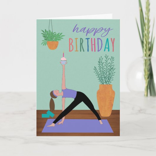 Geburtstags-Yoga-Cupcake Karte (Vorderseite)