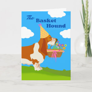 Geburtstags-Zauber-Korb-Basset-Hound mit Blumen Karte