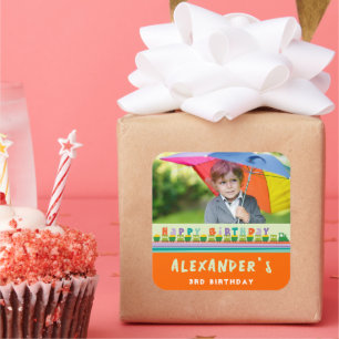 Geburtstags-Zug-Geschenk Mitgebsel Individuelles L Quadratischer Aufkleber