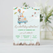 Geburtstagsabenteuer, fliegende Tiere, Geburtstag Einladung (Stehend Vorderseite)