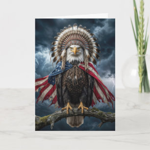 Geburtstagsadler mit einer amerikanischen Flaggenu Karte