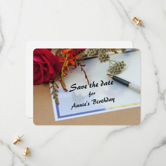 Geburtstagsankündigung Flat Save the Date Card (Vorderseite/Rückseite Beispiel)