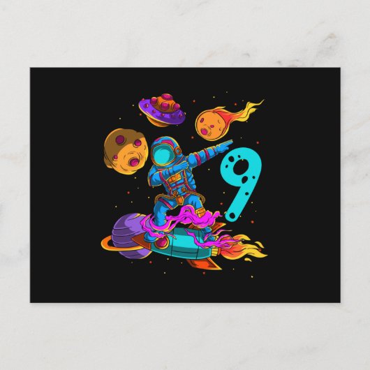 Geburtstagsastronaut im Weltraum 9. Geburtstag Feiertagspostkarte (Vorderseite)
