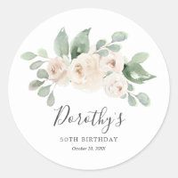 Geburtstagsaufkleber Custom 50th White Rose Floral