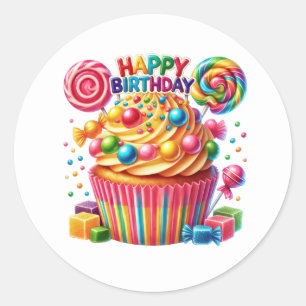 Geburtstagsaufkleber für Cupcakes Runder Aufkleber