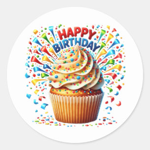 Geburtstagsaufkleber für Cupcakes Runder Aufkleber