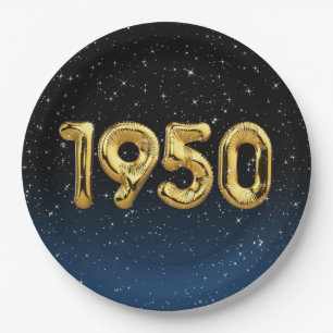 Geburtstagsballons 1950 in Sternen Pappteller