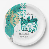 Geburtstagsballons - Aquamarin Pappteller (Vorderseite)