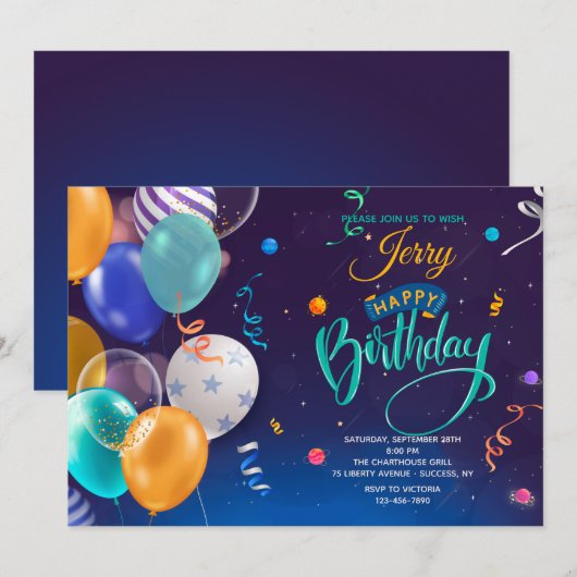 Geburtstagsballons Einladung (Vorne/Hinten)