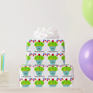 Geburtstagsballons Gelb Grüner Cupcake Jedes ALTER Geschenkpapier