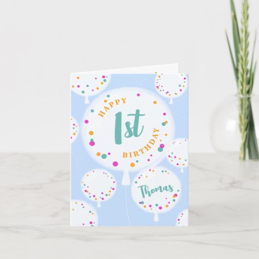 Geburtstagsballons, individuell anpassbare Geburts Karte (Vorderseite)