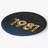 Geburtstagsballons Jahr 1981 in Sternen Pappteller (Schrägansicht)
