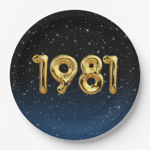 Geburtstagsballons Jahr 1981 in Sternen Pappteller