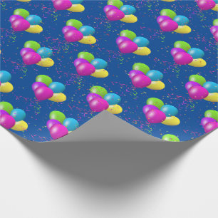 Geburtstagsballons mit Konfetti auf Blau Geschenkpapier
