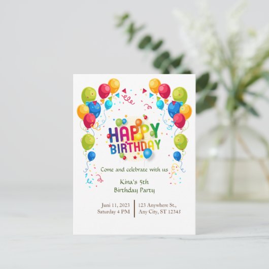 Geburtstagsballons Postkarte (Stehend Vorderseite)