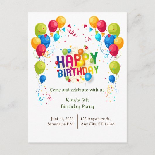 Geburtstagsballons Postkarte (Vorderseite)