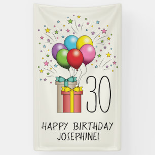 Geburtstagsballons und Geschenke mit Alter und Tex Banner