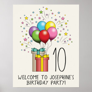 Geburtstagsballons und Geschenke mit Alter und Tex Poster