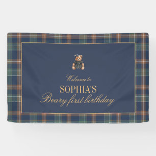 Geburtstagsbanner Navy Plaid Teddybär Mädchen Banner