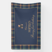 Geburtstagsbanner Navy Plaid Teddybär Mädchen Banner (Vertikal)