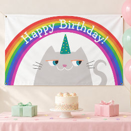 Geburtstagsbanner Süße Katze Regenbogen Banner