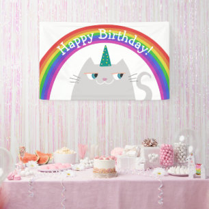 Geburtstagsbanner Süße Katze Regenbogen Banner