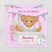 Geburtstagsbär Girl - Dritter Geburtstag Einladung (Vorne/Hinten)