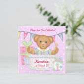 Geburtstagsbär Girl - Dritter Geburtstag Einladung (Stehend Vorderseite)