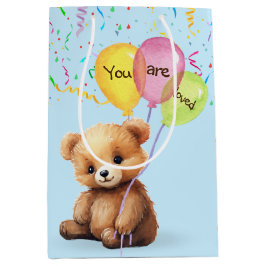Geburtstagsbär mit Balloons und Confetti Mittlere Geschenktüte
