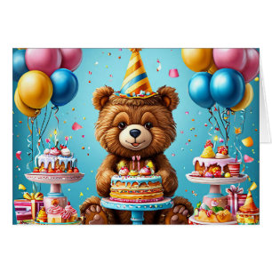Geburtstagsbär mit Kuchen und Ballons