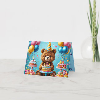 Geburtstagsbär mit Kuchen und Ballons Einladung