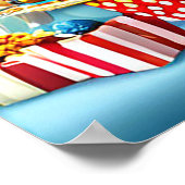 Geburtstagsbär mit Kuchen und Ballons Poster (Ecke)