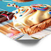 Geburtstagsbär mit Kuchen und Ballons Poster (Ecke)