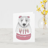 Geburtstagsbär mit rosa Kuchen Karte (Gelbe Blume)