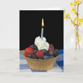 Geburtstagsbeeren und -kerzen in Waffelschüssel Karte (Gelbe Blume)