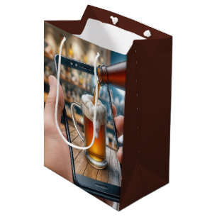 Geburtstagsbier auf dem Smartphone Mittlere Geschenktüte