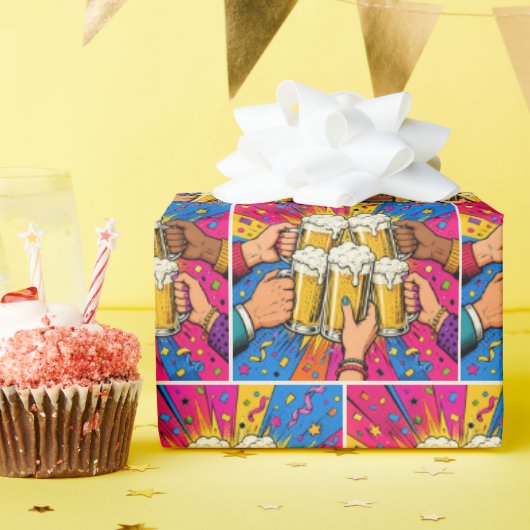 Geburtstagsbier Prost Pop Art Geschenkpapier (Geburtstagsparty)
